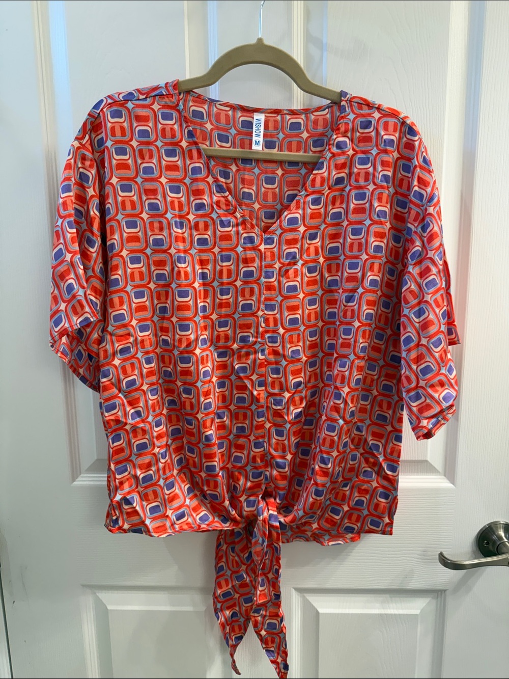 Women’s Tie-Front Geometric Blouse